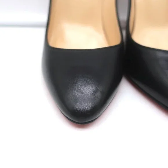 CHRISTIAN LOUBOUTIN ELOISE 100 PUMPS BLACK LEATHER SIZE 36 ALMOND TOE HEELS - Picture 5 of 11